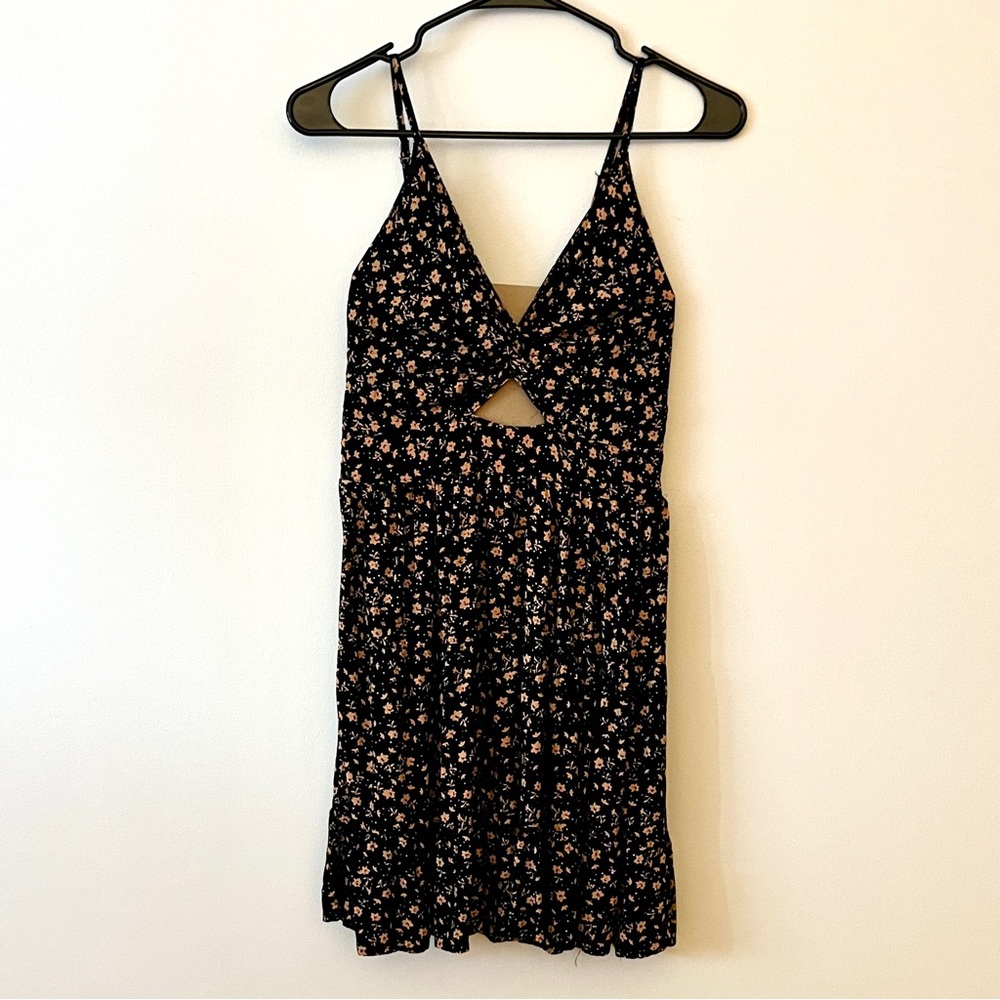 Black Floral Spaghetti-Strap Cutout Sundress